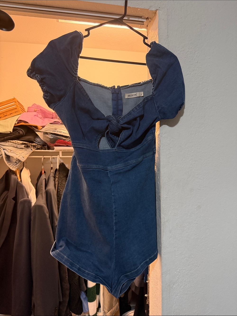 Medon Denim Blue Short Sleeve Romper Jumpsuit